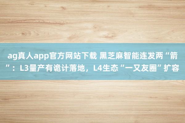 ag真人app官方网站下载 黑芝麻智能连发两“箭”：L3量产有诡计落地，L4生态“一又友圈”扩容